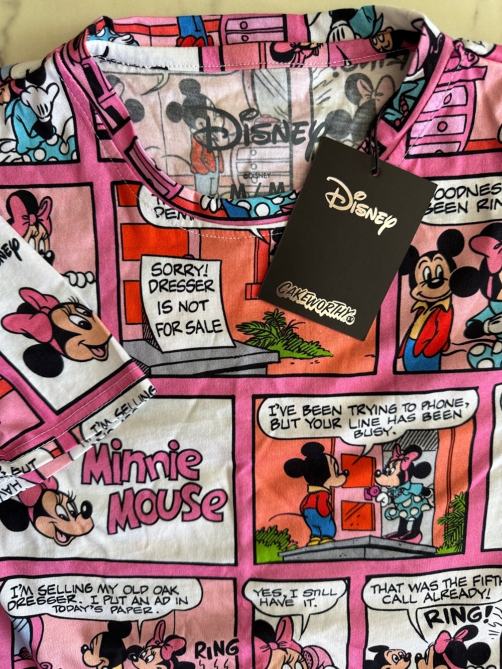 Disney x Cakeworthy Minnie AOP Iconic Comic Strip Tee NWT